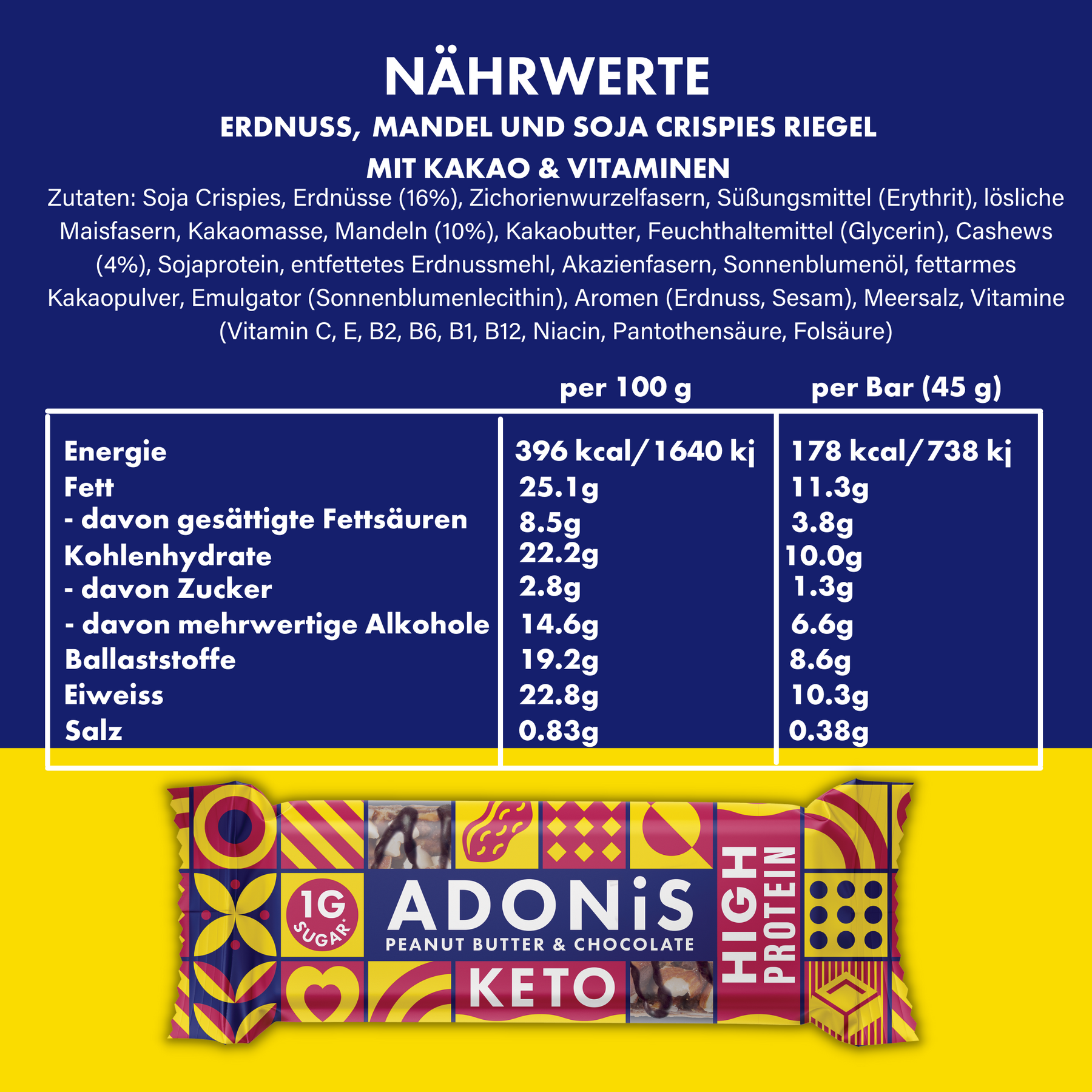 Adonis Barritas Keto De Cacahuete Y Chocolate (16x45gr)